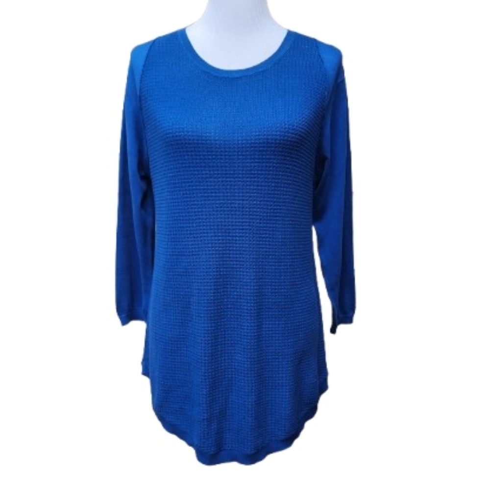 cotton by autumn cashmere Blue Sweater 100% Cotton 3/4 Sleeves Solid